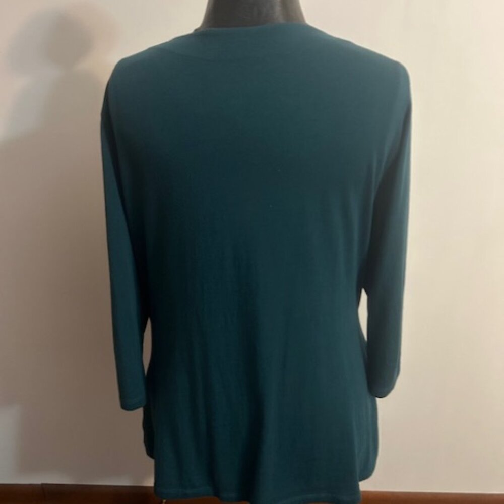 Soft Surrounding Green Faux Wrap V-neck 3/4 sleeves tunic, size 1X - Picture 3 of 7